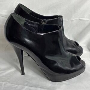 Fendi Black Patent Leather Peep Toe Platform Ankle Boots Stiletto Heels Sz 38.5
